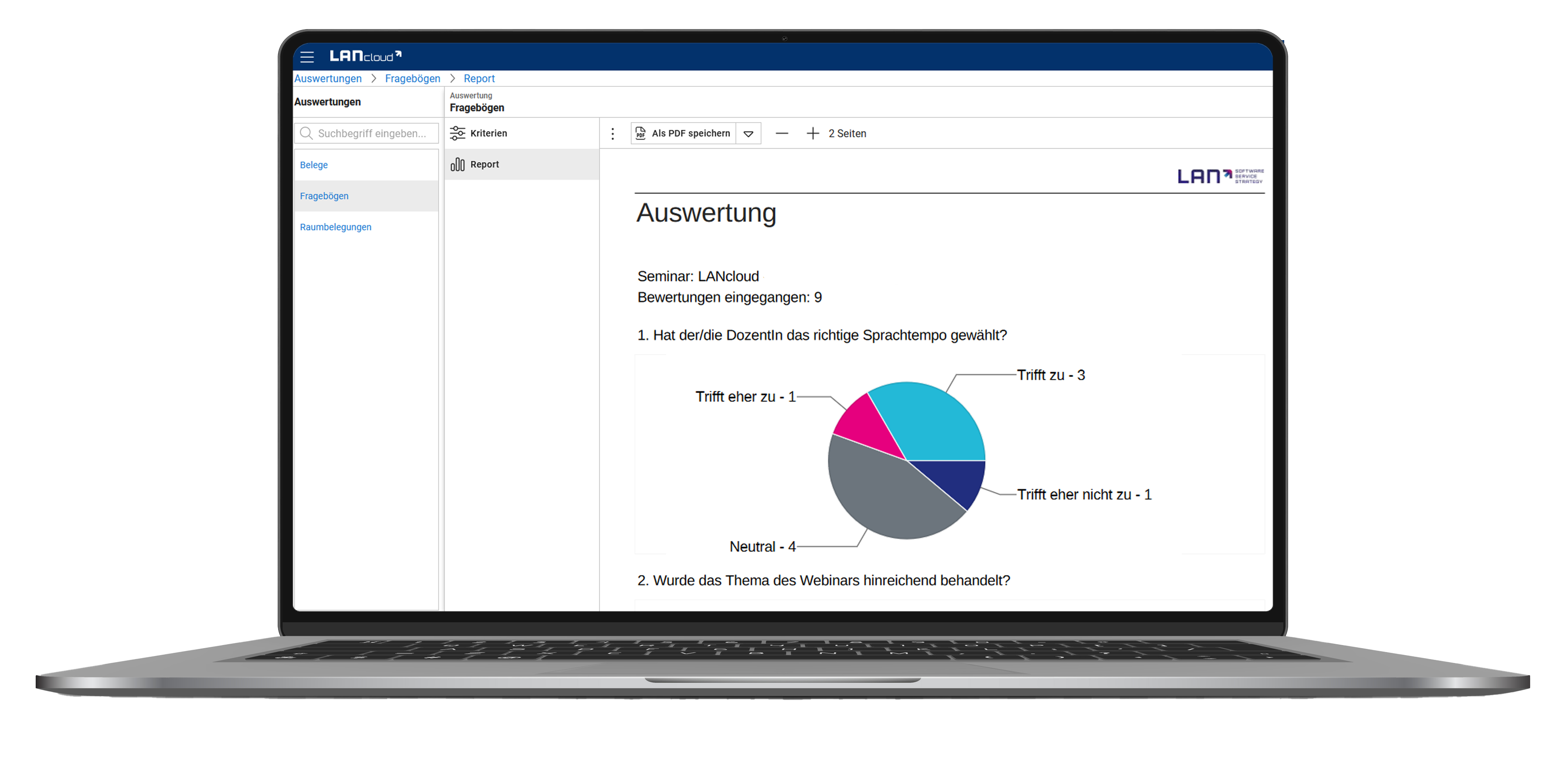 Erhalte Feedback über das Seminarevaluationstool in LANcloud