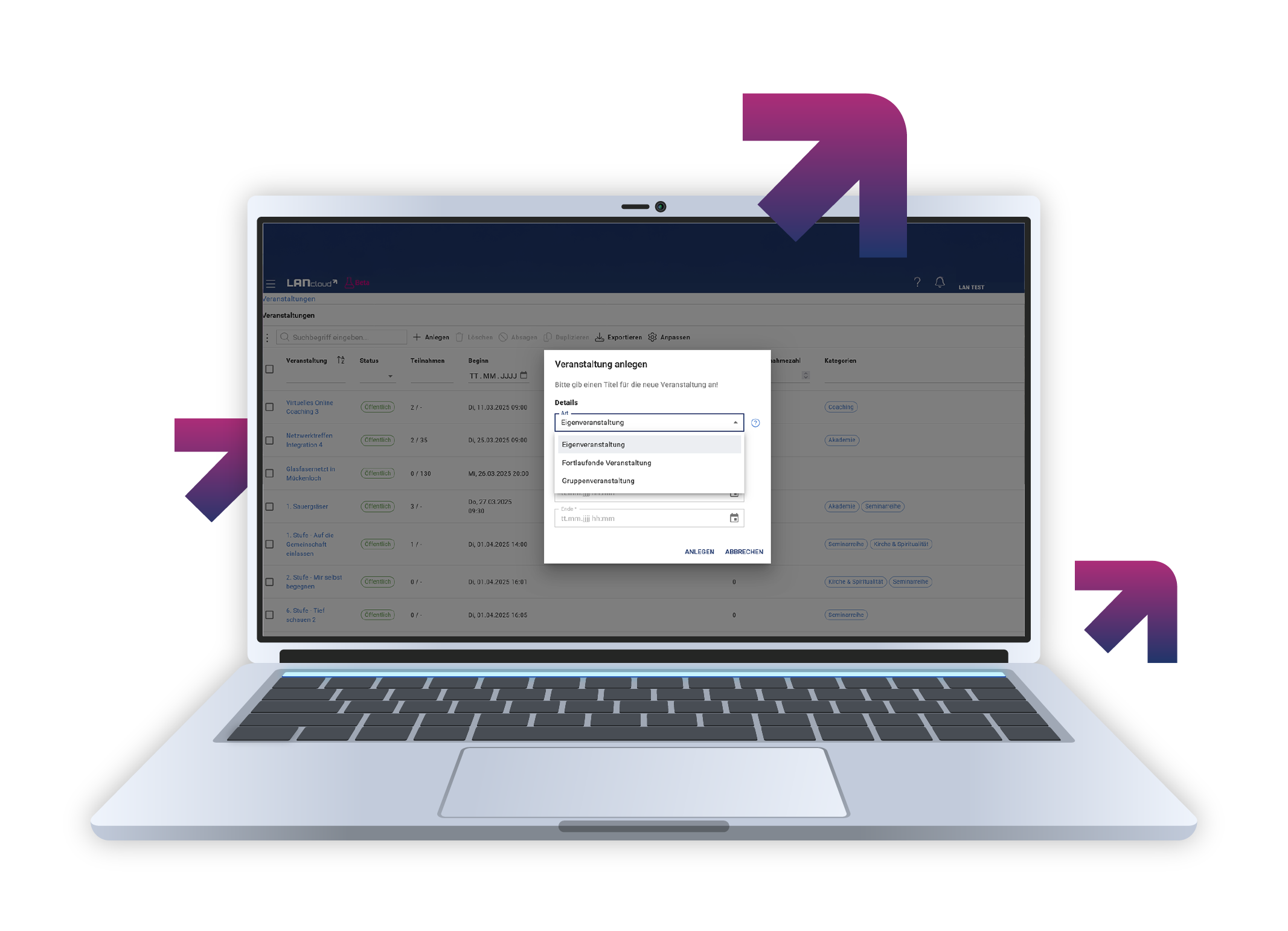 Gruppen- und Gastveranstaltungen in LANcloud